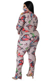 Plus Size Fat Woman Butterfly Print Jumpsuit with Face Mask