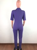 Casual Short Sleeve Pit Zipper Jumpsuit
