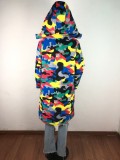 Camouflage Print Dyeing Long Jacket Down