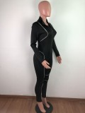 Casual Stitching Zipper Sports Jumpsuit