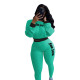 Solid Color Ribbed Letters Sports Pant Set