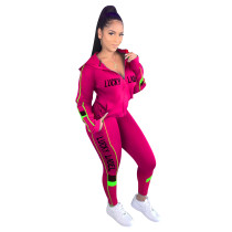 Casual Zipper Stitching Print Sports Pant Set