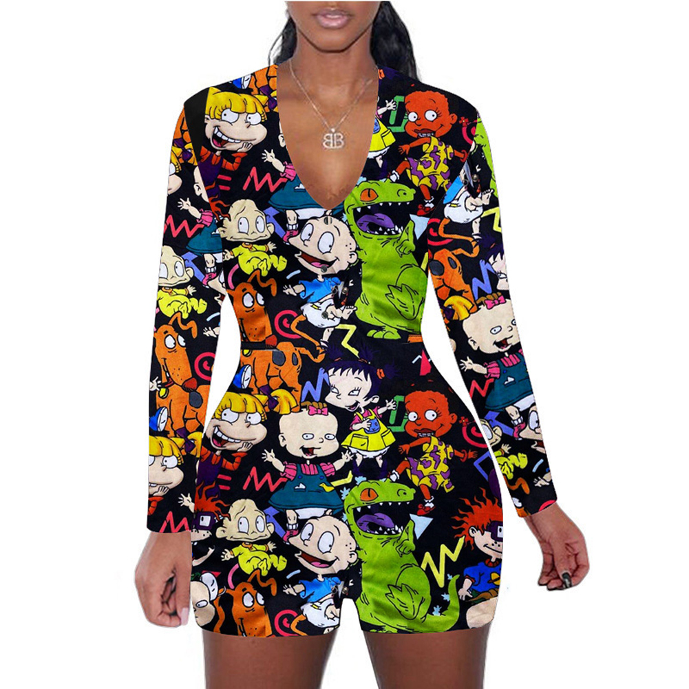 Casual Pattern Printed Loungewear Shorts Rompers