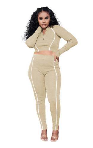 Solid Color High Neck Reflective Pant Set Outfits