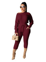 Solid Color Pit Blouse and Trousers with Pocket