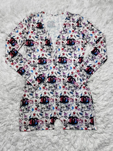 Casual Pattern Printed Loungewear Shorts Rompers