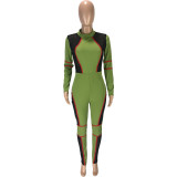 Pure Color Mesh Stitching Jumpsuit with Back Invisible Zipper