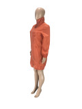 Solid Color Zipper High Collar Coat Dress with Pocket