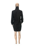 Solid Color Zipper High Collar Coat Dress with Pocket