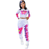 Casual Print Sports Sweatshirt Two Piece Outfits