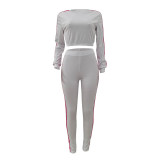 Casual Ribbed Letters Sports Pant Set