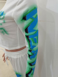 Casual Print Sports Sweatshirt Two Piece Outfits