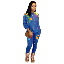 Casual Ink-splash Print Long Two Piece Outfits
