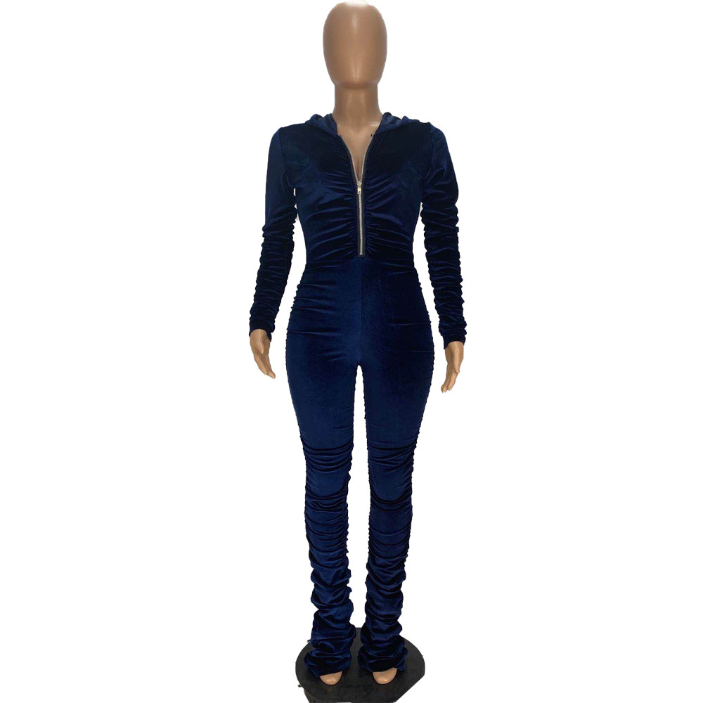 Winter Zipper Velvet Stacked Jumpsuit