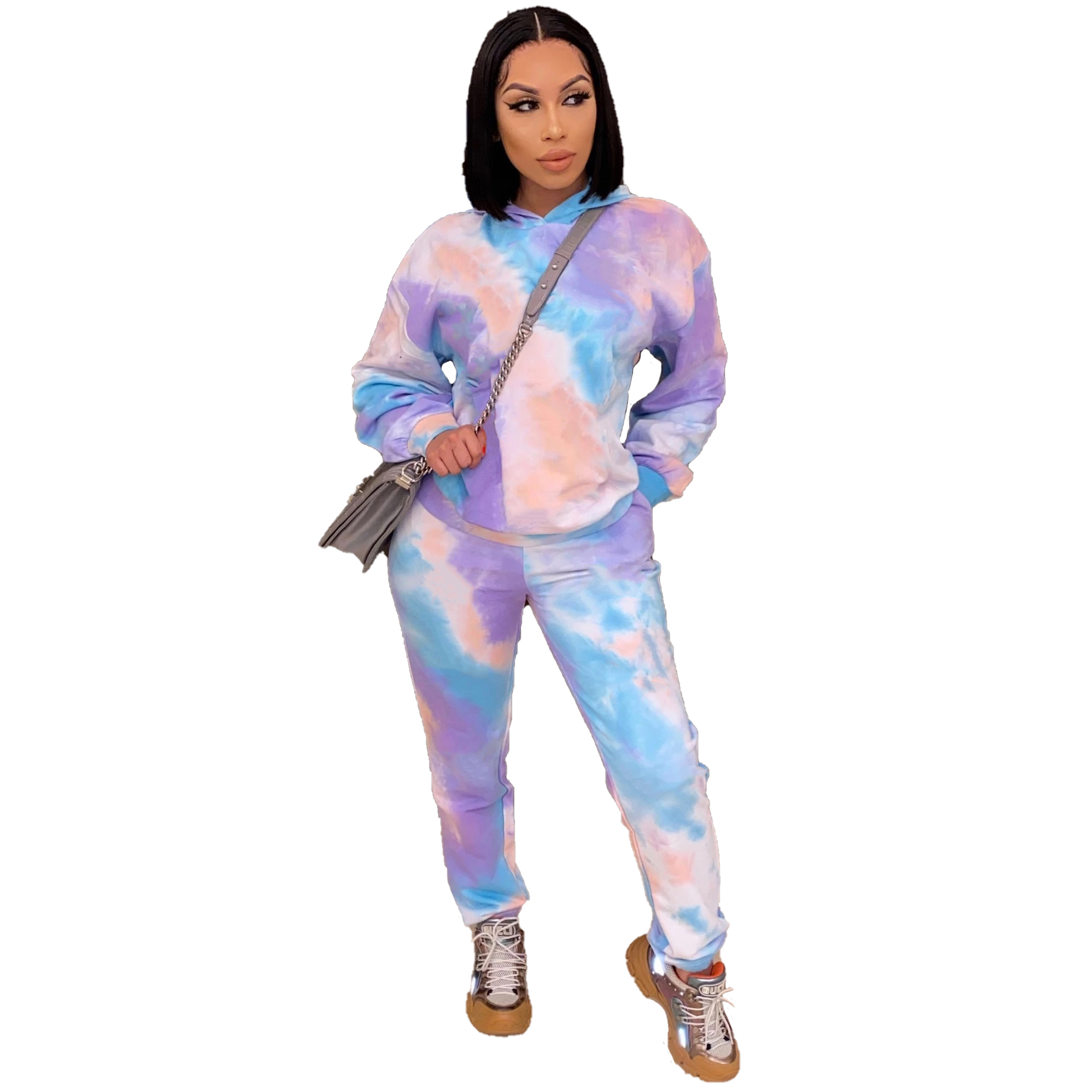 Casual Tie-dye Printed Hoodie Sweatshirt Pant Set