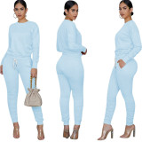Solid Color Sweatpants Two Piece Set with Pockets