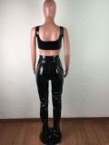 PU Leather Backless Vest and Trousers