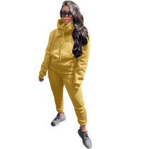 Solid Color Hooded Sports Two Piece Outfits