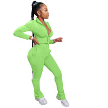 Solid Color Turn-down Neck Sports 2 Piece Set