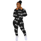 Casual High Neck Printed Letters Sweatshirt Pant Set