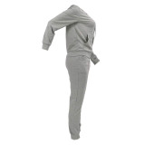 Casual Hooded Sports Sweatshirt Two Piece Outfit