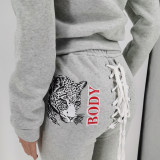 Casual Print Letter Fleece Two Piece Outfits