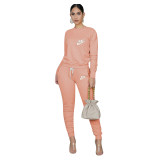 Casual Letter Embroidery Stacked Sports Pullover Blouse and Trousers