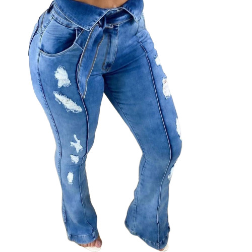 All-match Washed Ripped Flared Jeans