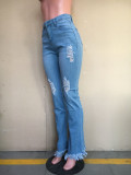 Washed Hole Fringed micro Jeans