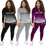 Casual Letter Print Gradient Two Piece Outfits