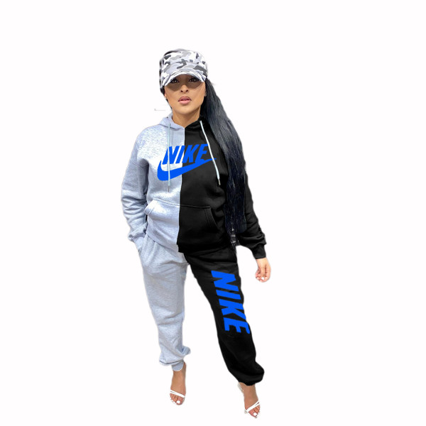 Casual Spliced Embroidery Sports Two Piece Set