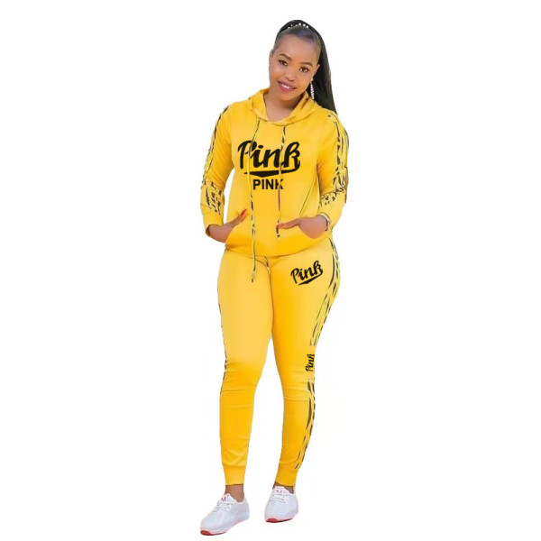 Casual Print Letters Hoodie Sports Pant Set
