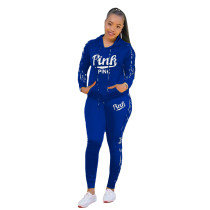 Casual Print Letters Hoodie Sports Pant Set