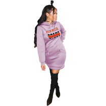 Casual Print Hoodie Sweatshirt Dress