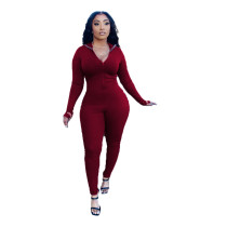 Solid Color Ribbed Embroidered Jumpsuit