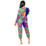 Casual Tie-dye Two Piece Pant Set without mask