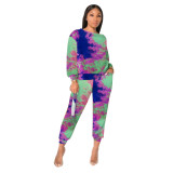 Casual Tie-dye Two Piece Pant Set without mask