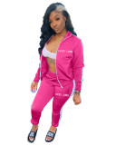 Casual Letter Embroidery Zipper Sports 2 Piece Set
