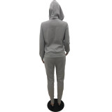Casual Letter Printing Hooded Sports Two Piece Pant Set