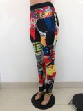Casual Color-block Low-waist Printed Pants