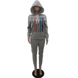 Casual Letter Printing Hooded Sports Two Piece Pant Set
