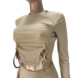 Casual Pit Stacked Bandage Crop Top and Split trousers