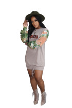 Solid Color Print Letter Stitching Mini Dress