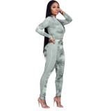 Casual Mesh Pleated Stitching Printed Pant Set