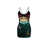 Sequin Embroidery Mermaid Strap Mini Dress