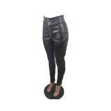 Casual Mid-waist Zipper Leather Pants