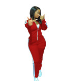 Solid Color Stitching Sports High Neck Two Piece Set
