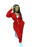 Solid Color Stitching Sports High Neck Two Piece Set