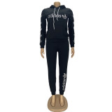 Casual Air Layer Letter Embroidery Hooded Pant Set