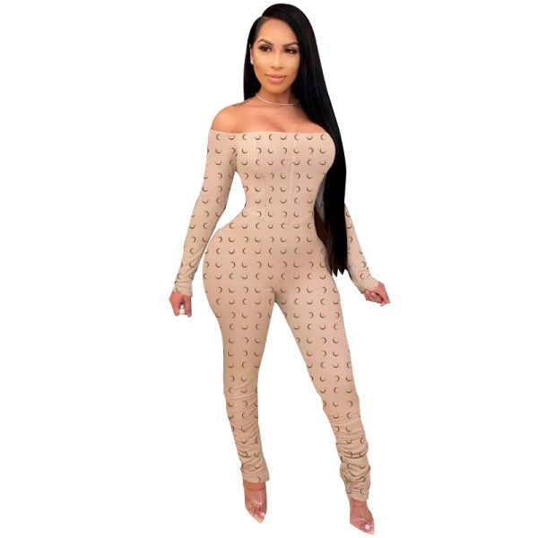 Casual Off Shoulder Stitching Stacked Jumpsuit